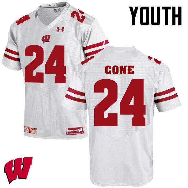 Wisconsin Badgers Youth #24 Madison Cone NCAA Under Armour Authentic White College Stitched Football Jersey DO40U71AD